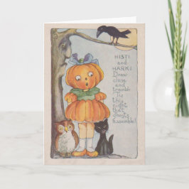 Tarjeta Calabaza cabeza de calabaza cuervo gato negro búho