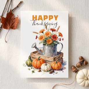 Tarjeta Calabaza de Acuarela Rústica Floral de Otoño Día d