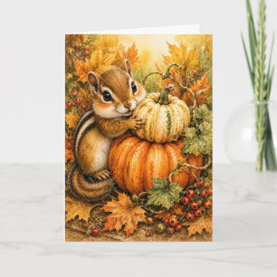 Tarjeta Calabaza de Ardilla Peekaboo Cosecha de Acuarela e