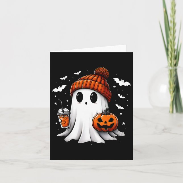 Tarjeta Calabaza de bebida fantasma de Halloween (Anverso)