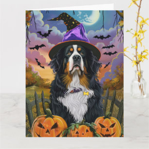 Tarjeta Calabaza de bruja de Halloween en la montaña de Be