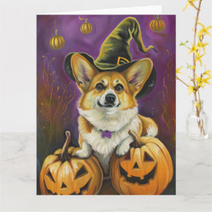 Tarjeta Calabaza de Brujas de Perro de Corgi Halloween