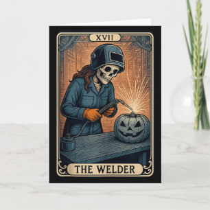 Tarjeta Calabaza de cráneo de soldador de Halloween regalo