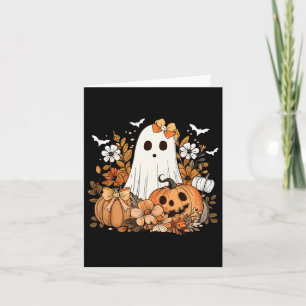Tarjeta Calabaza De Fantasma Floral Retro Calabaza Cuta Ot