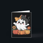 Tarjeta Calabaza de Fantasma y Gato Lindo Otoño Familiar C<br><div class="desc">Calabaza de Fantasma y Gato Lindo Otoño Familiar Combinando</div>