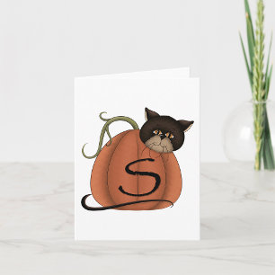 Tarjeta Calabaza de gato negro Carta S Halloween