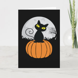 Tarjeta Calabaza de gato negro lindo Luna llena Funny Hall