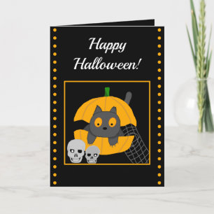 Tarjeta Calabaza de gato negro sacude a los niños Hallowee