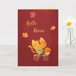 Tarjeta Calabaza de gatos de la bicicleta de Acción de Gra