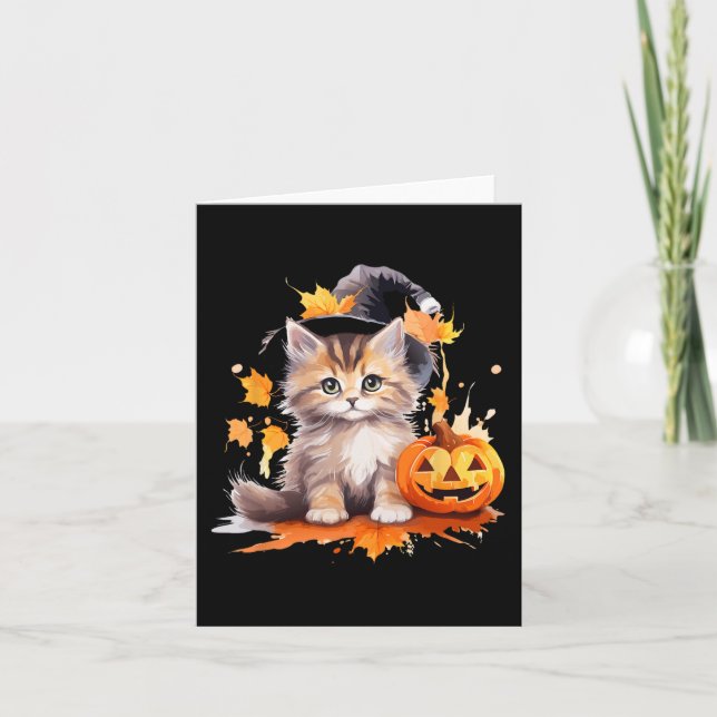 Tarjeta Calabaza de Gorra de Brujas de Gato Negro de Hallo (Anverso)