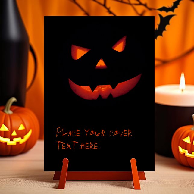 Tarjeta Calabaza de Halloween 001 (Customizable invitation with the image of a scary smiling halloween carved pumpkin. )