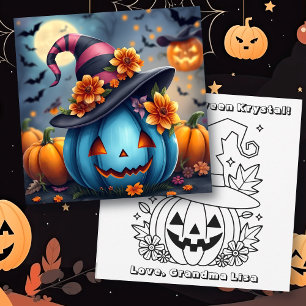 Tarjeta Calabaza de Halloween Azul & Coloréame 