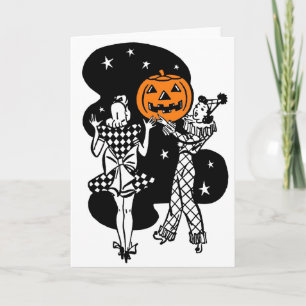 Tarjeta Calabaza de Halloween con retro vintage