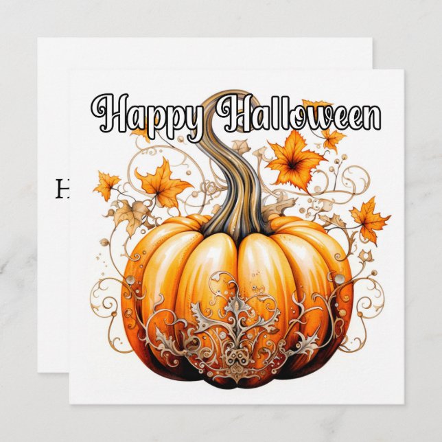 Tarjeta Calabaza de Halloween de la cosecha gótica de otoñ (Anverso / Reverso)