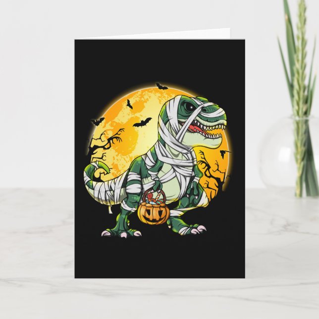 Tarjeta Calabaza de Halloween Dinosaurio T-rex (Anverso)