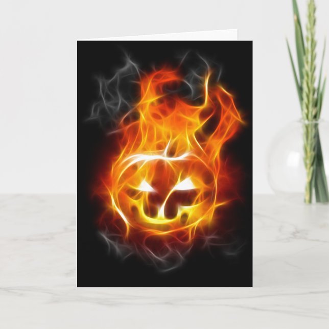 Tarjeta Calabaza de Halloween en llamas (Anverso)