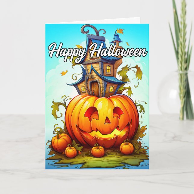 Tarjeta Calabaza de Halloween Feliz (Anverso)