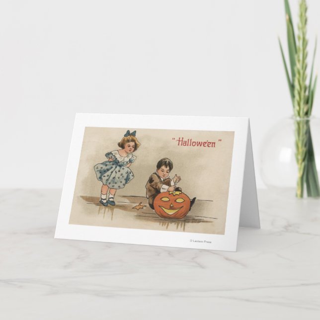 Tarjeta Calabaza de Halloween GreetingCarving (Anverso)