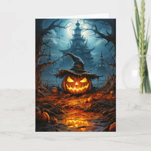 Tarjeta Calabaza de Halloween resplandeciente