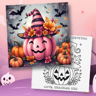 Tarjeta Calabaza de Halloween Rosa Personalizable & Página