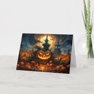 Tarjeta Calabaza de horror de Halloween brillante