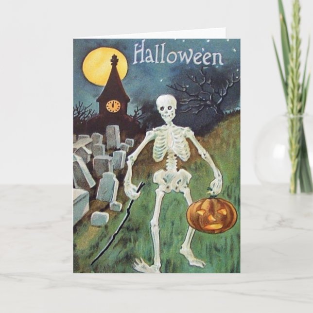 Tarjeta Calabaza de Jack O' Lantern Cementerio de Esquelet (Anverso)