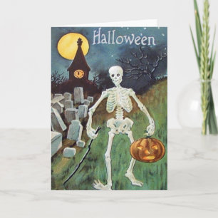 Tarjeta Calabaza de Jack O' Lantern Cementerio de Esquelet