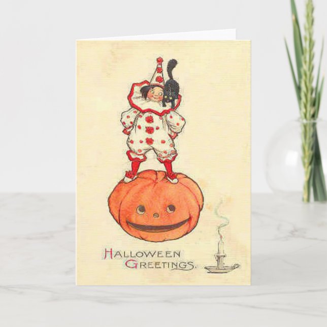 Tarjeta Calabaza de la linterna de Jack O del gato negro (Anverso)
