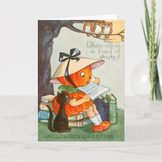 Tarjeta Calabaza de la linterna de Jack O del gato negro (Anverso)
