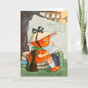 Tarjeta Calabaza de la linterna de Jack O del gato negro