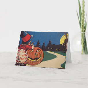 Tarjeta Calabaza de linterna de bruja tallada en luna llen