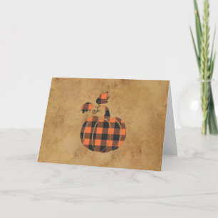 Tarjeta Calabaza de otoño de cuadros naranja y negro