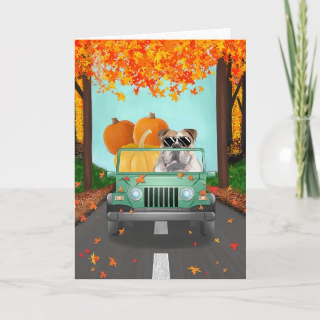 Tarjeta Calabaza de otoño en Bulldog inglés (Anverso)
