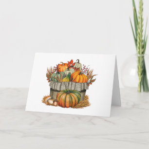 Tarjeta Calabaza de otoño y cosecha de trigo a la acuarela