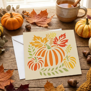 Tarjeta Calabaza de Otoño y Hojas Caídas