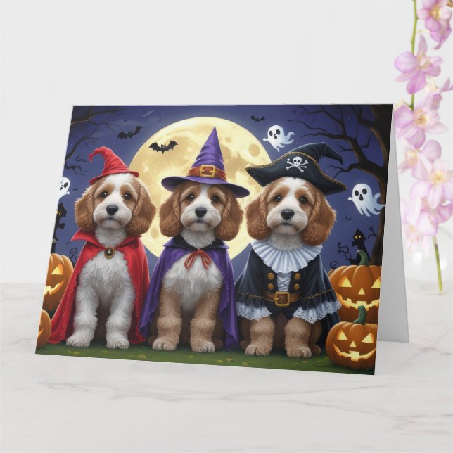 Tarjeta Calabaza de perro Cockapoo Halloween Gracioso (Orquídea)