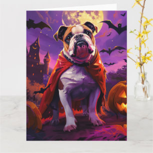 Tarjeta Calabaza de vampiro Bulldog espantoso de Halloween