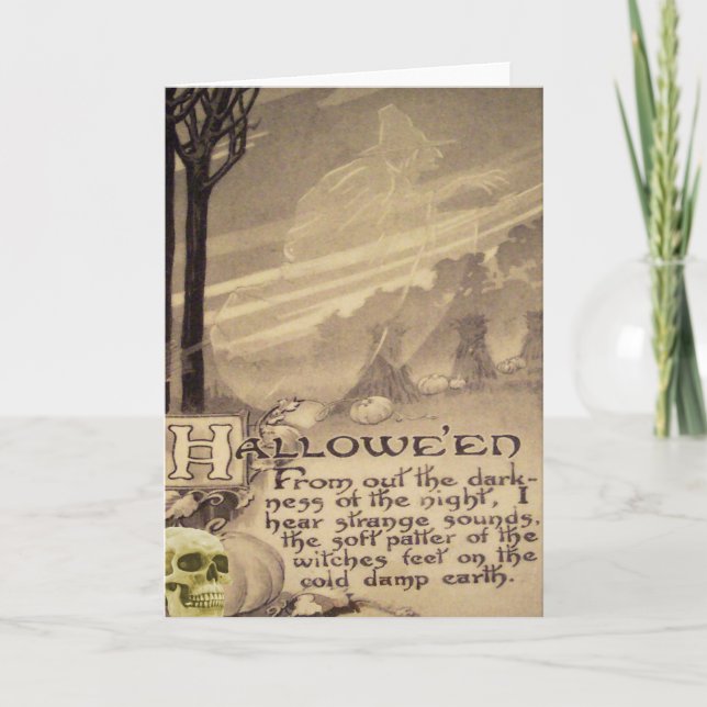 Tarjeta Calabaza del cráneo de la bruja del vuelo (Anverso)