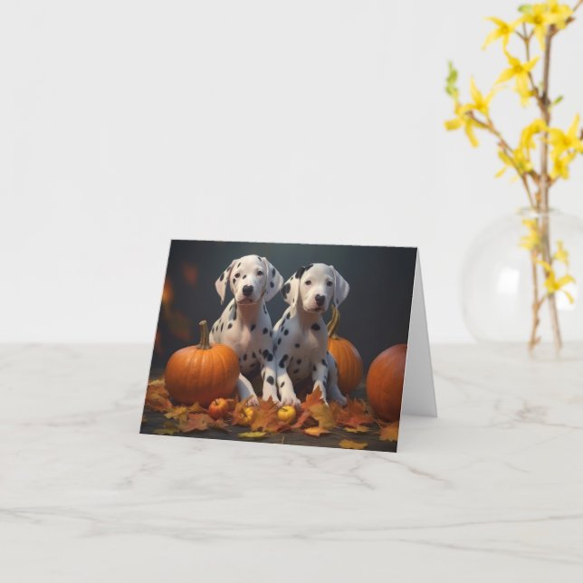 Tarjeta Calabaza deslumbrante del otoño de una pipa dálmat (flor amarilla)