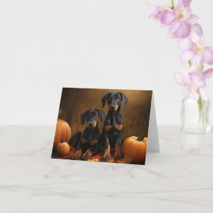 Tarjeta Calabaza deslumbrante Doberman Puppy Autumn