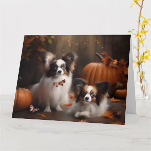 Tarjeta Calabaza deslumbrante Papillon Puppy Autumn