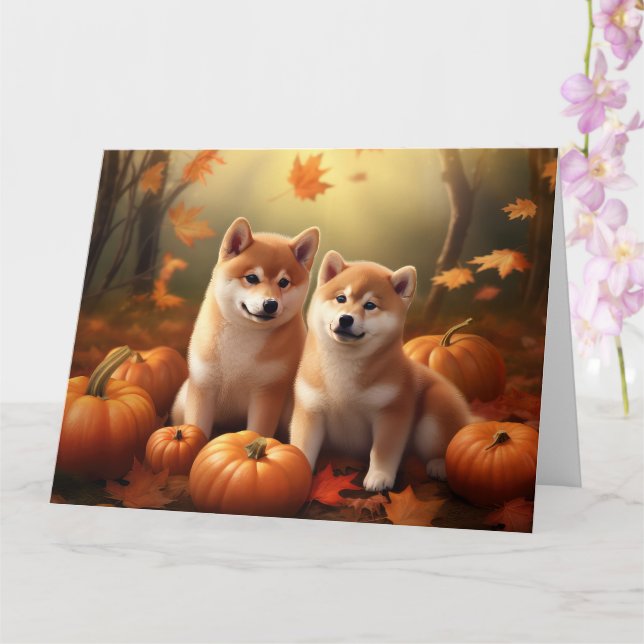 Tarjeta Calabaza deslumbrante Shiba Inu Puppy Otoño (Orquídea)