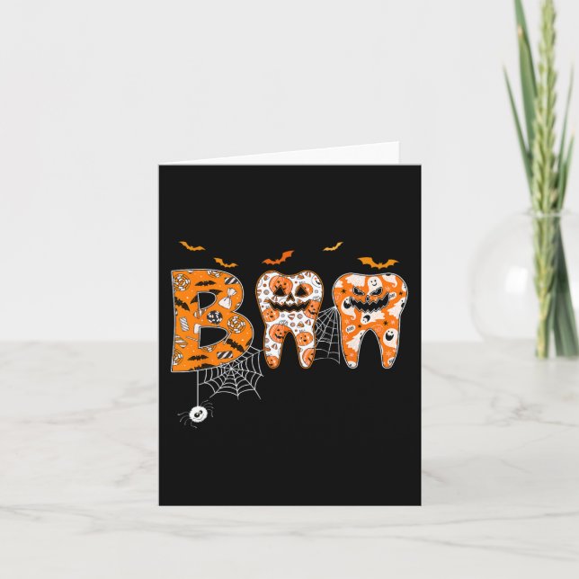 Tarjeta Calabaza Dientes de Boo Dentista Higienista Dental (Anverso)