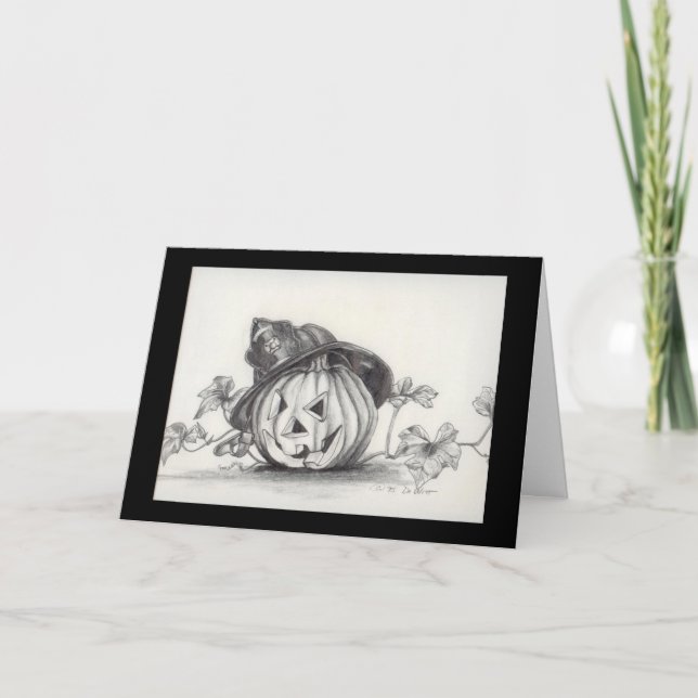 Tarjeta Calabaza disfrazada de bombero (Anverso)