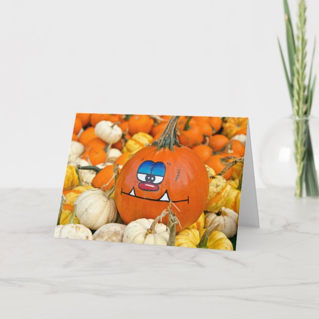 Tarjeta Calabaza divertida caída (Anverso)