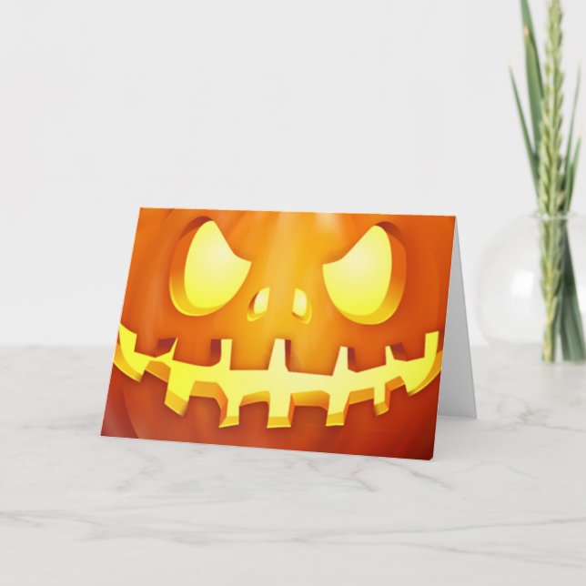Tarjeta Calabaza divertida de Halloween Brillando Jack o L (Anverso)
