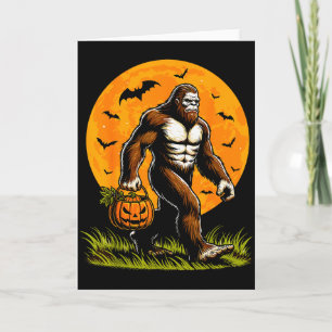 Tarjeta Calabaza divertida de Halloween de Bigfoot espeluz