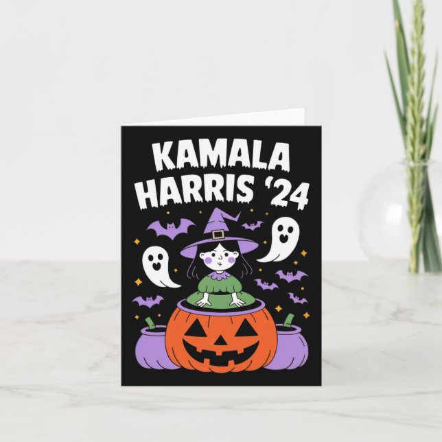 Tarjeta Calabaza divertida de Halloween Kamala Harris 2024 (Anverso)