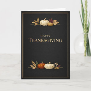Tarjeta Calabaza elegante de Acción de Gracias negra y dor