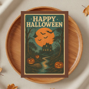 Tarjeta Calabaza Hauned House Vintage Halloween